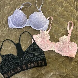 Savage X Fenty Lace Bra Trio - Lavender, Pink, Black